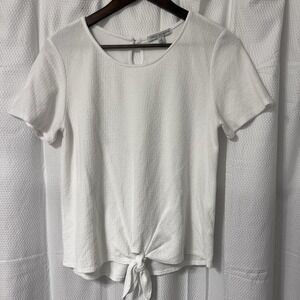 Green Envelope Top SS Women's M Ivory Front Tie Textured Stretch Beach Resort EC